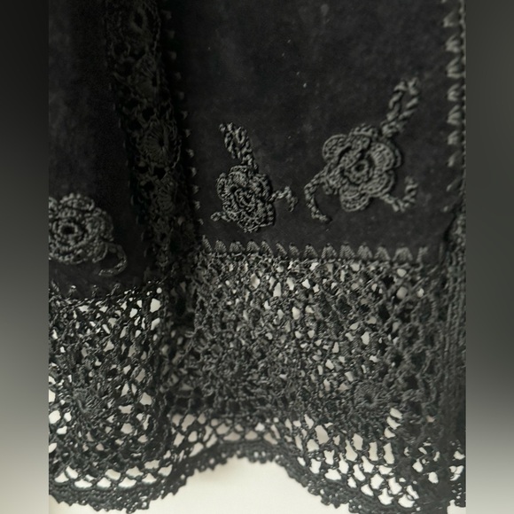 Red Fashion vintage suede  and crochet vest Scully Black Suede Leather Crochet L - Picture 3 of 11